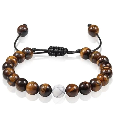 Afbeelding van Memphis Kralen armband Bruin verstelbaar Tijgeroog Howliet 8mm