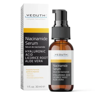 Afbeelding van YEOUTH Niacinamide Serum voor Gezicht, Multitasken Hydraterend met Hyaluronzuur, Zoethoutwortel en Aloë Vera Rimpels, Pigmentvlekken, Acne Vlekken 30ml