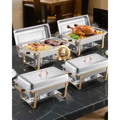 Afbeelding van VEVOR Chafing Dish Set Voedselwarmer Roestvrij Staal 7.5L/4L Buffet Goud Bruiloft
