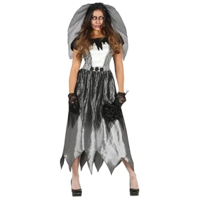 Afbeelding van Guirca Feesten &amp; Gelegenheden Kostuum Wachtend Bij Het Altaar Spookbruid Wendy Vrouw Grijs Maat 38 40 Halloween Verkleedkleding