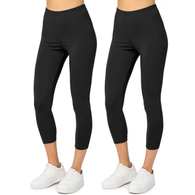 Afbeelding van Merry Style MS MS10 199 LE 2Pack Dames Capri Leggings Sport Vrijetijdsbroek 3/4 Lengte Katoen Sporbroek Yogabroek Zwart/Zwart M