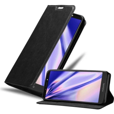 Afbeelding van Cadorabo Hoesje geschikt voor Motorola MOTO E5 PLUS in ZWARTE NACHT Beschermhoes met magnetische sluiting, standfunctie en kaartvakje Book Case Cover Etui