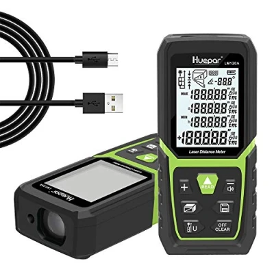 Afbeelding van Huepar laserafstandsmeter 120 m met Li ionbatterij, LCD achtergrondverlichting M/In/Ft meerdere meetmodi zoals Pythagoras/afstand/oppervlakte/volumemetingen LM120A