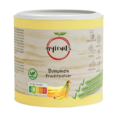 Afbeelding van myfruits® Bananenpoeder, zonder toevoegingen, 100% bananen, gevriesdroogd, vruchtenpoeder voor smoothie, shakes en yoghurt (70 g)