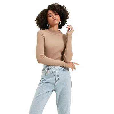 Afbeelding van Trendyol Zwart Getailleerde Hoge Kraag, Lange Mouwen, Geribde, Elastische Gebreide Blouse Twoaw21Bz0423