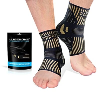 Afbeelding van Koperen enkelbrace ondersteuning voor mannen en vrouwen (paar), beste enkelcompressiemouw sokken plantaire fasciitis, verstuikte enkel, achillepees, pijnverlichting, herstel, sport