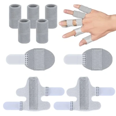 Afbeelding van Lollanda 2 stuks vingerspalken, korte vingerplaten, 5 vingerbescherming, elastische, verstelbare vingersteun, vingerbrace voor gebroken, verstuikingen, artritis, gezwollen vingers