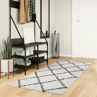 Afbeelding van Vloerkleed shaggy hoogpolig modern 80x200 cm crème en zwart
