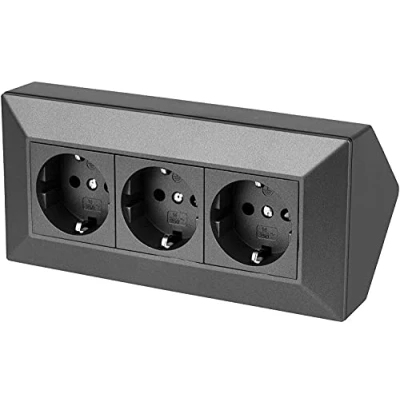 Afbeelding van 3 voudige opbouw stekkerdoos hoekstopcontact 230 V 16 A 3600 W antraciet