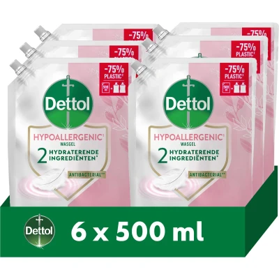 Afbeelding van Dettol Handzeep Antibacterieel Navulling Sensitive 6x 500ML Voordeelverpakking