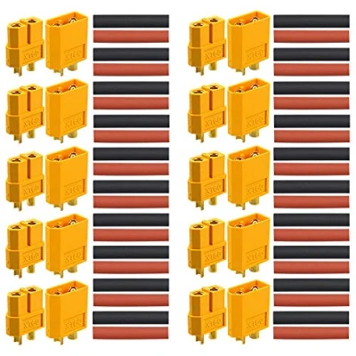 Afbeelding van FULARR® 10 paar Premium XT60 batterijaansluitingen, hoge stroom, mannen, vrouwelijk, gouden stekker, ronde bus met krimpkous, voor RC Lipo accu 【éénweg】