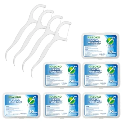 Afbeelding van RAZOKO Tandzijde plectrums, high pull tandenstokers sticks schoon/heathy tandheelkundige met reiskoffer, perfect voor familie, hotel, reizen (300 stuks)