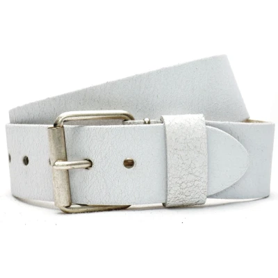 Afbeelding van Moderiemen 5cm jeans riem van crack leder 100% wit Maat 115 totale lengte 130 cm