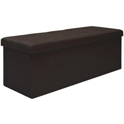 Afbeelding van DuneDesign opvouwbare Ottomaanse 110x38x38cm XXL incl 2 scheidingswanden 120L rechthoekige Opbergbank gestoffeerde deksel zitting 3 container om op te bergen Donkerbruin
