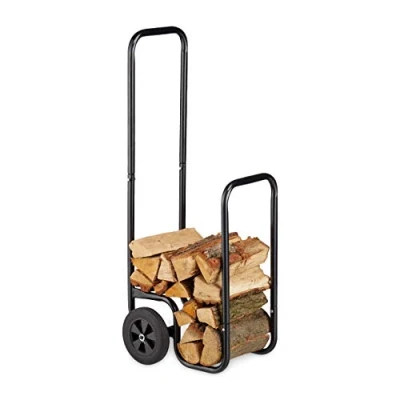 Afbeelding van Relaxdays brandhout kar houtkar houtrek opslagrek houtwagen metaal 60 kg