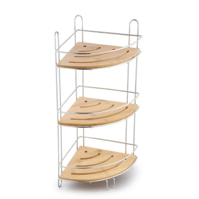 Afbeelding van Items Badkamer rekje staand chrome bamboe 20x20x48 cm