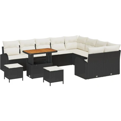 Afbeelding van vidaXL 12 delige Tuin Sofa Set met Kussens Zwart Poly Rattan Acacia