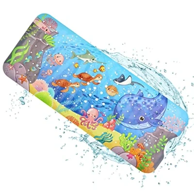 Afbeelding van JOPHEK Kinderbadmat, Antislip Badmat, Antislipmat, Douchemat, 100 x 40 cm, Walvis Kids Cartoon, met 200 Zuignappen, BPA Vrij, Schimmelbestendig, Machinewasbaar