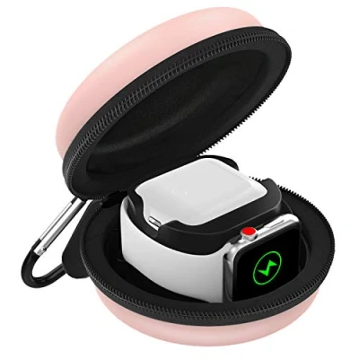 Afbeelding van MoKo Storage Box Compatible With iWatch 44mm/42mm/40mm/38mm Series 6/5/4/3/2/1/SE, Portable Protective Travel Bag Fit Stand and Airpods 2 &amp; 1 Charging Case Station Dock Rose Gold