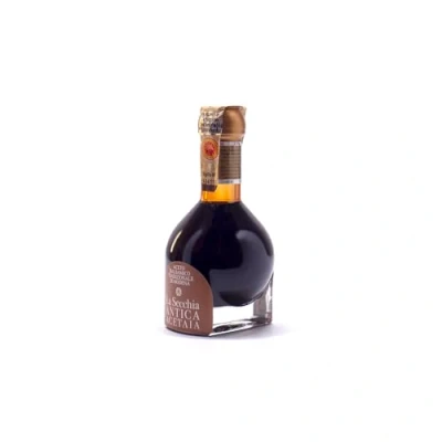 Afbeelding van La Secchia Traditionele balsamicoazijn uit Modena D.O.P. &quot;Extra Vecchio&quot;: minstens 35 jaar oud. 100 ml fles met geblazen glazen maatbeker.