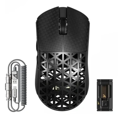 Afbeelding van ATTACK SHARK R5 Ultra gamingmuis van koolstofvezel, 8000 Hz, draadloos, 39 g superlight, 42000 dpi, sensor PAW3950MAX, Nordic 52840, Bluetooth/2.4G/USB C bekabeld, met spiraalkabel 8K, PC/Mac, zwart