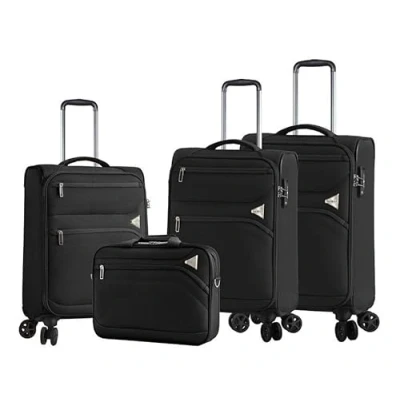 Afbeelding van Lichtgewicht marineblauwe bagagekoffers met 8 wielen, set van 4