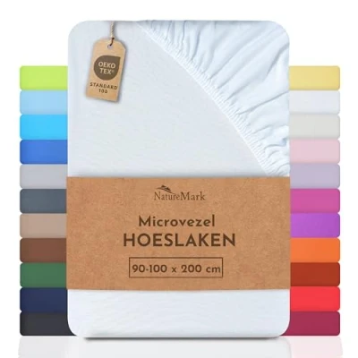 Afbeelding van NatureMark speciale aanbieding!!! Microvezel SPANNBETTLAKEN voor een prijs! vele maten en kleuren merkartikelen (90x200 100x200 cm, wit)