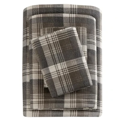 Afbeelding van Woolrich Flanellen lakenset van 100% katoen, warme zachte lakens met 35,6 cm elastische zak, cabine levensstijl, koude seizoen, gezellige beddengoedset, bijpassende kussensloop, kingsize, bruin