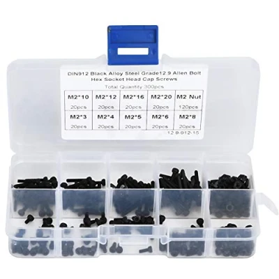 Afbeelding van 300 stks Schroef Bout en Moer Kit, M2 x 3 20mm 12.9 Grade Zwart Gelegeerd Staal Inbusbout Kit