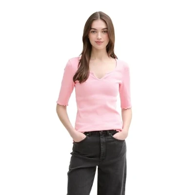 Afbeelding van TOM Tailor Denim DYED Tshirt print, Dames, Maat: Large, Light dusty pink