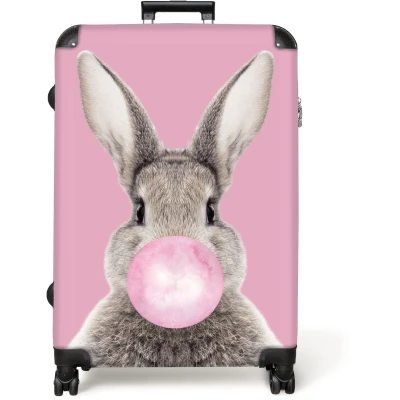 Afbeelding van NoBoringSuitcases.com® Koffer groot Reiskoffer lichtgewicht Konijn Kinderen Kauwgom Roze Rolkoffer met 4 wielen Grote trolley XL 98 liter bagage