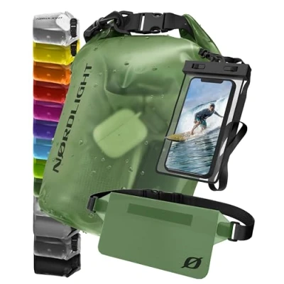 Afbeelding van Nordlight Waterdichte Dry Bag met telefoonzak en heuptas (20L, Donkergroen) droge zak rolsluiting Zwemmen, varen, strand, staand peddelen