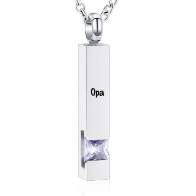 Afbeelding van Luxe Ashanger Met Ketting En Gravering Opa Assieraad Zilverkleurig Licht Paarse Steen As Gedenksieraad Urn Incl. vuller