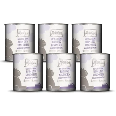 Afbeelding van MjAMjAM Premium natvoer voor katten DUO van sappige kip &amp; konijn met gestoomde pompoen, pak 6 (6 x 800 g), graanvrij extra vlees