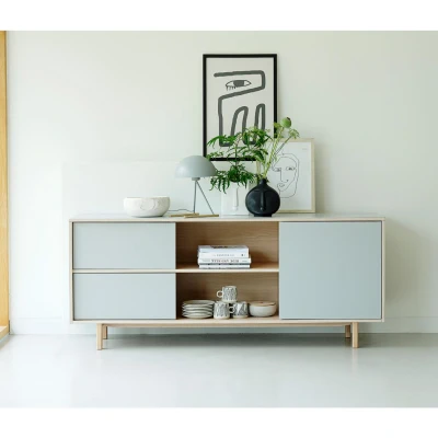 Afbeelding van Nordic Home Jao tv meubel 180 cm grijs/naturel Hout