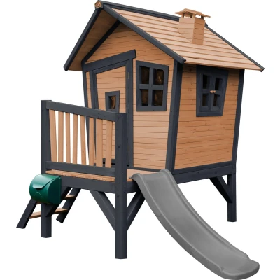 Afbeelding van AXI Robin Speelhuis op palen &amp; grijze glijbaan Speelhuisje voor de tuin / buiten in antraciet wit van FSC hout