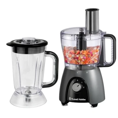 Afbeelding van Russell Hobbs Keukenmachine [blender/hakmolen/groentemolen/snijmachine] Elektrische blender (kneden, snijden, hakken en versnipperen, vaatwasmachinebestendige onderdelen, 900W piekvermogen) Matte Char