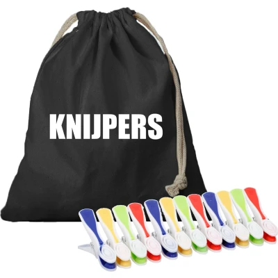 Afbeelding van Wasknijperzak canvas bedrukt met knijpers en 48 plastic wasknijpers knijperszakken