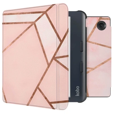 Afbeelding van Kobo Libra Colour Hoes: iMoshion Design Slim Hard Case Sleepcover Bookcase met stand Pink Graphic Kunstleder E Reader Hoezen