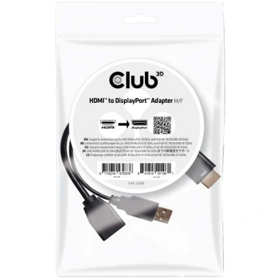 Afbeelding van club3D CAC 2330 HDMI Adapter [1x stekker 1x DisplayPort bus] Zwart