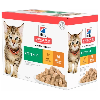 Afbeelding van Hill&quot;;s Kitten Poultry Selection combi kip kalkoen nat kattenvoer 85g 1 doos (12 x 85 g)