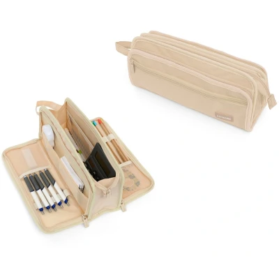 Afbeelding van BASISSOIRES Etui High Schooletui Pennenzak Make up tasje Beige 31x14x10CM