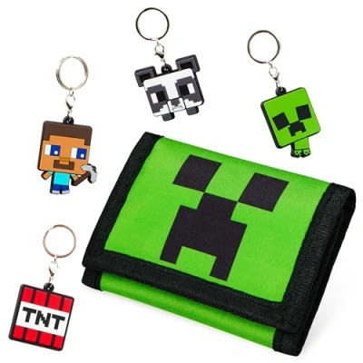 Afbeelding van Minecraft jongens Portefeuilles voor kinderen met kaartsleuven portemonnee rits muntzak Creeper Sleutelhangers Gamer Accessoires Geschenkset Gaming Geschenken Jongens,