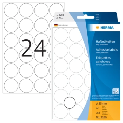 Afbeelding van Etiket HERMA 2260 rond 25mm wit 768stuks