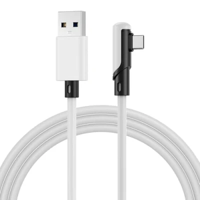 Afbeelding van VR Link Kabel USB naar C voor Meta Quest 3S / 3 2 Pro, Pico 4 Ultra en PC Steam door MMOBIEL 90 Graden Type Headset Gaming 5m Oplaadkabel Wit