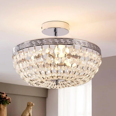 Afbeelding van Lindby plafondlamp 3 lichts kristal, metaal H: 23 cm E14 helder, chroom