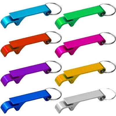 Afbeelding van 8 stuks bierflesopener sleutelhangers, flesopeners mini blikopener sleutelverzamelaars, aluminium multifunctionele opener voor tuinbar, thuis, pub, feest (8 stuks)