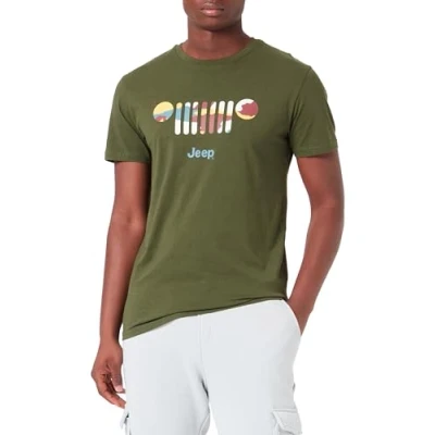 Afbeelding van JEEP O102903 E946 J Heren T shirt met groot rasterpatroon Achtergrond Schors Camouflage J23W Rifle Green S, Green, S