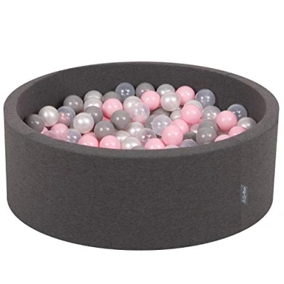 Afbeelding van KiddyMoon OK30D 226 Ballenbad 90 x 30 cm / 300 ballen met een diameter van 7 kleurrijke voor baby&#039;s en kinderen, rond, donkergrijs: parel/grijs/transparant/roze