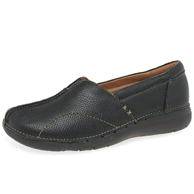 Afbeelding van Clarks Dames Un Loop Stride Loafer, Black Leather, 42 EU, zwart leder, EU